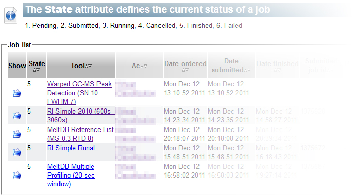 View Job Status: The history of preprocessing